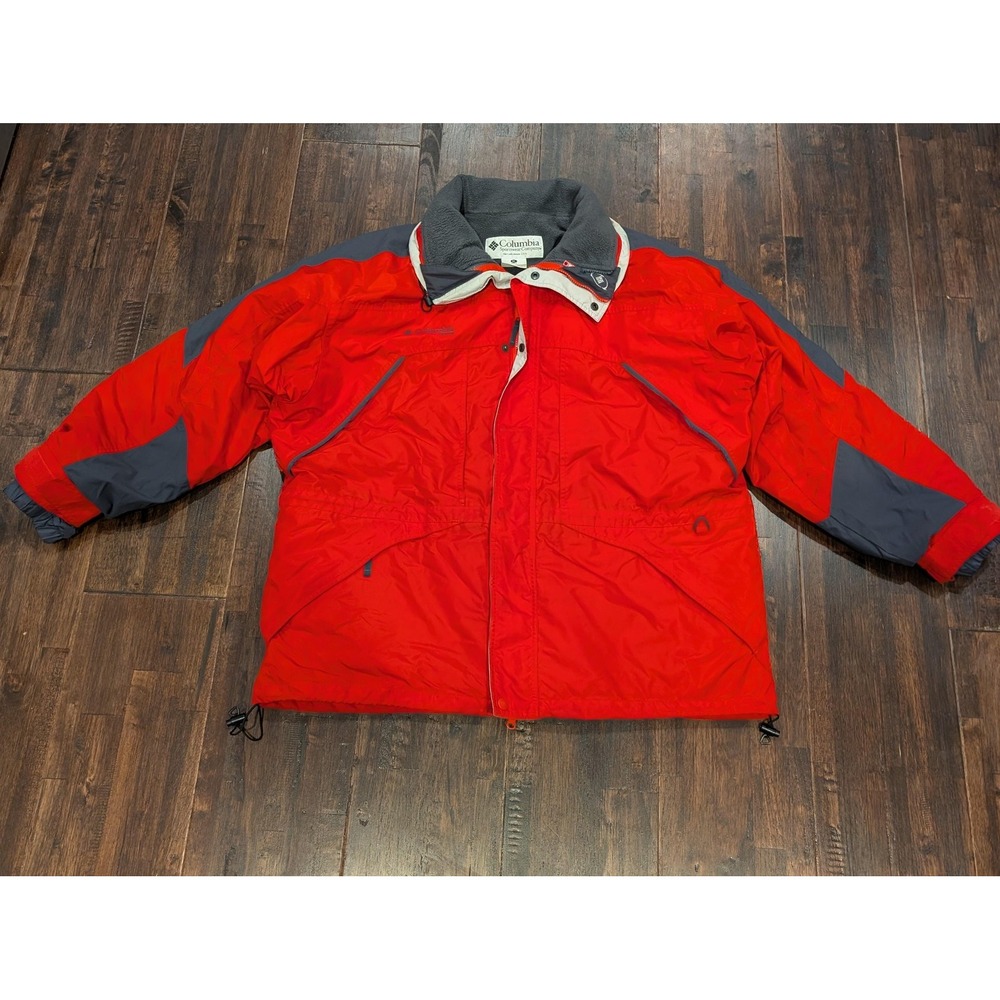 Vintage Mens‎ Columbia 3-in-1 Insulated Ski Snow Jacket XL Red Gray Fleece Lined